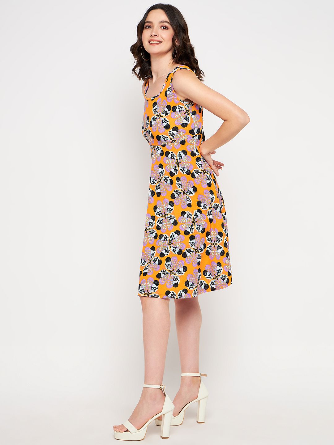 Sleeveless Round Neck Stretchable Cotton Skater Dress