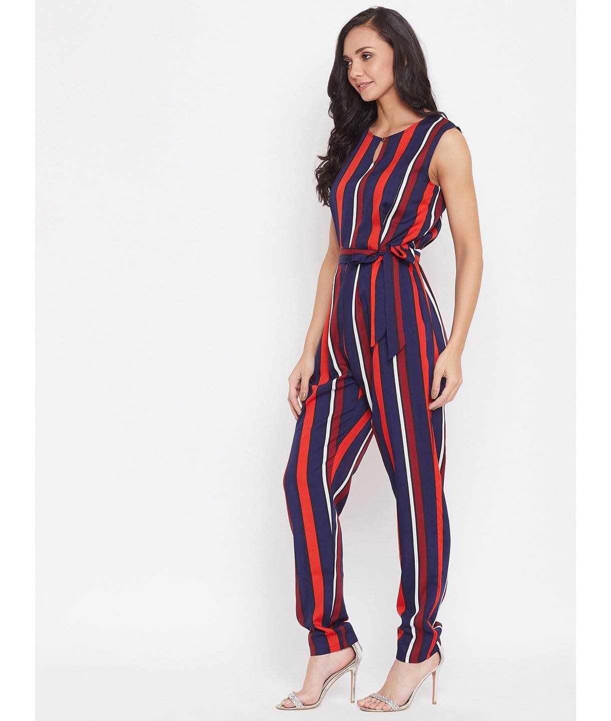 Striped Keyhole Jumpsuit with Belt