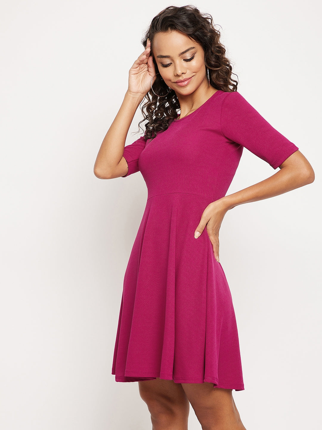 Round Neck Stretchable Cotton Skater Dress