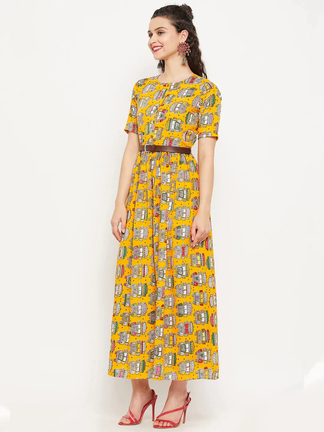 Printed Maxi Dress with Belt