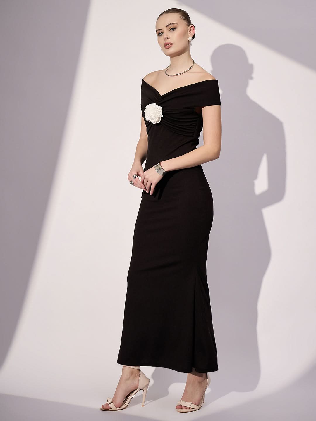 Stretchable Off Shoulder Rose Dress