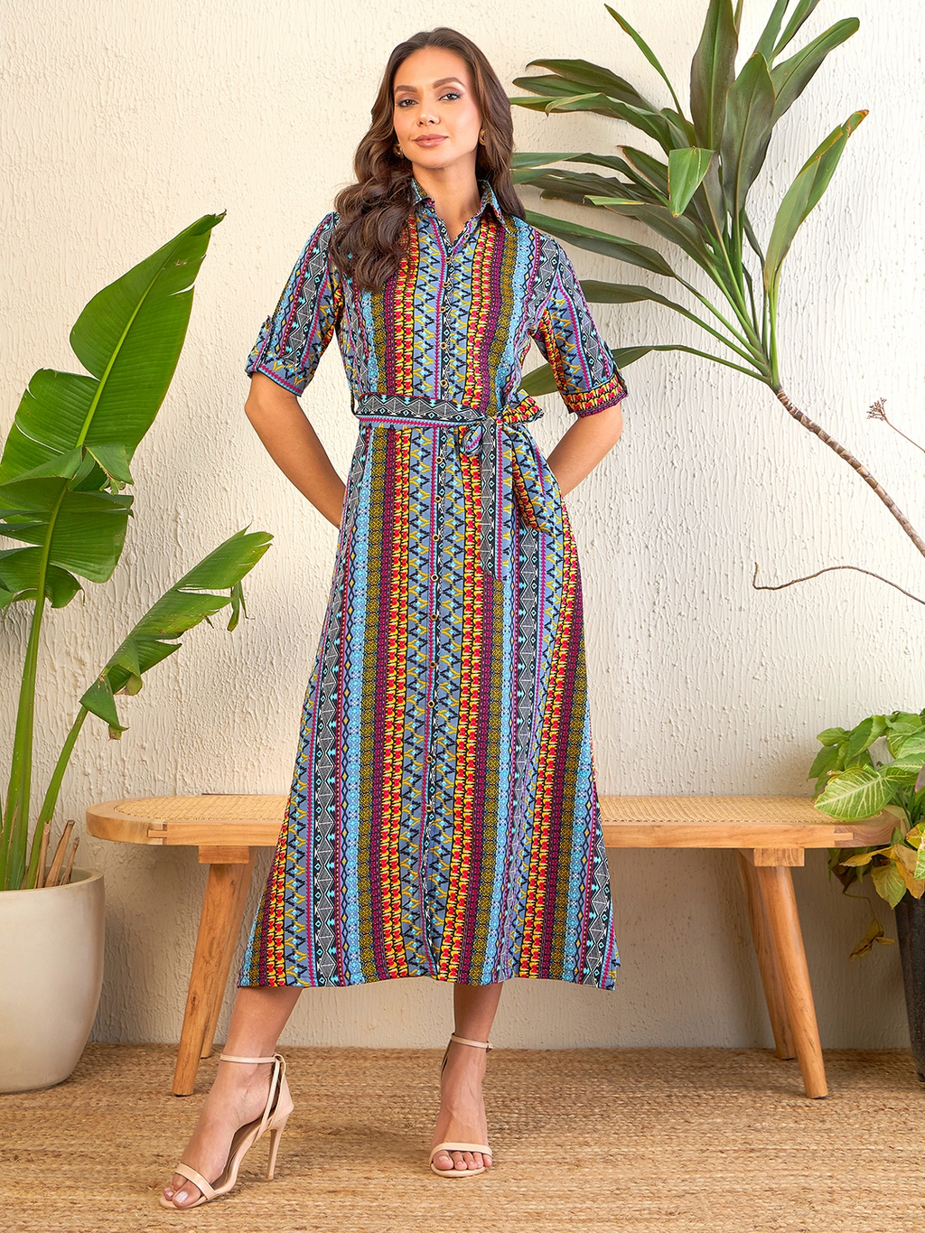 Collar Buttoned Down Shirt Maxi Dress