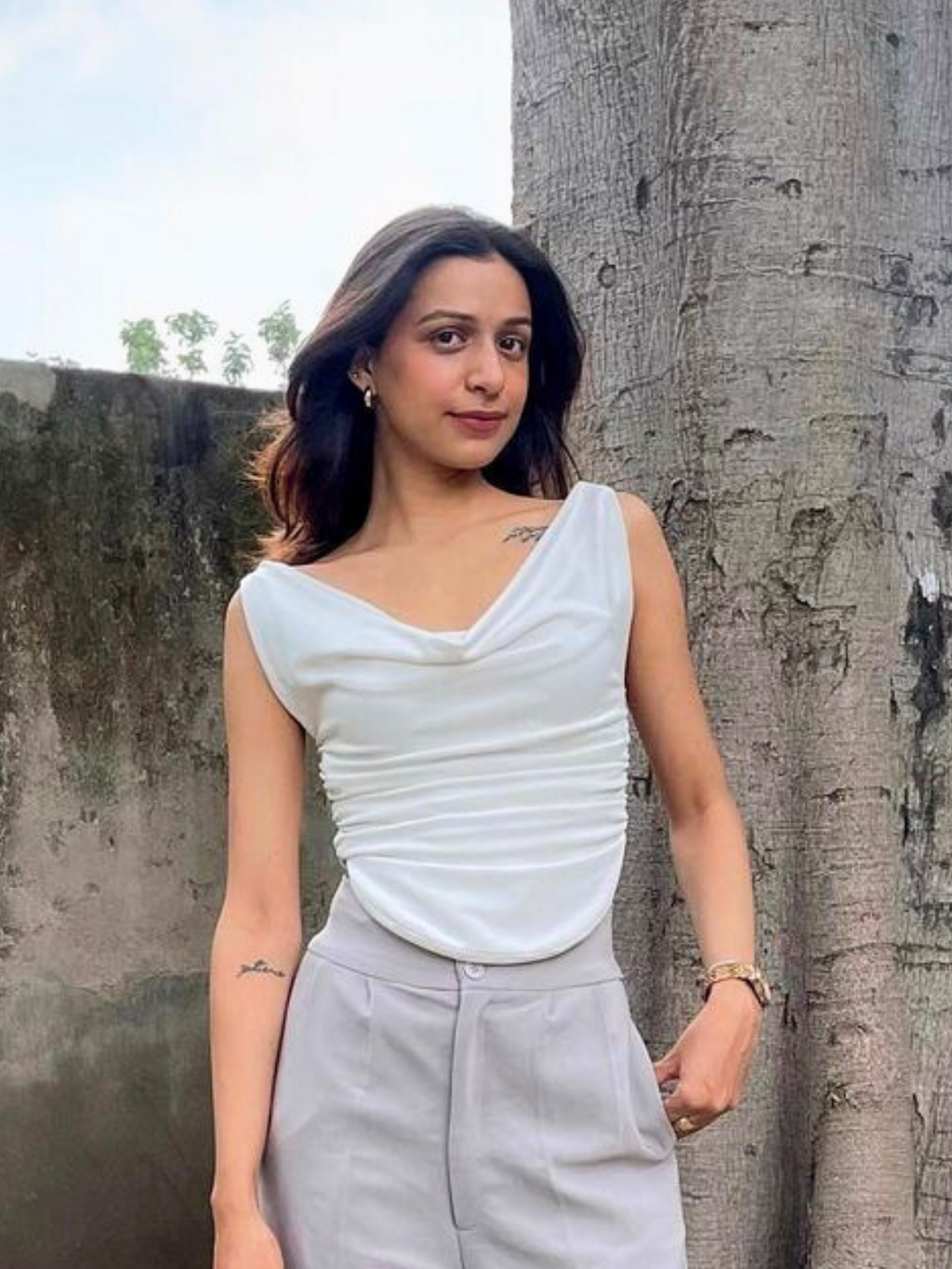 Cotton Stretchable Draped Crop Top