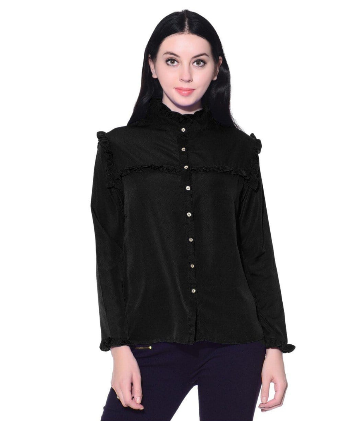 Solid Black Button Down Crepe Shirt