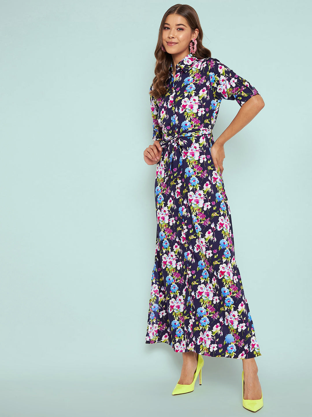 Collar Buttoned Down Shirt Maxi Dress
