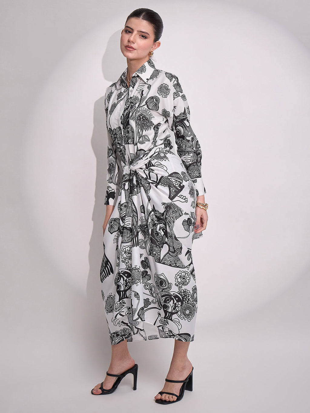 Printed Shirt with Front Twist Skirt Co-ord Set