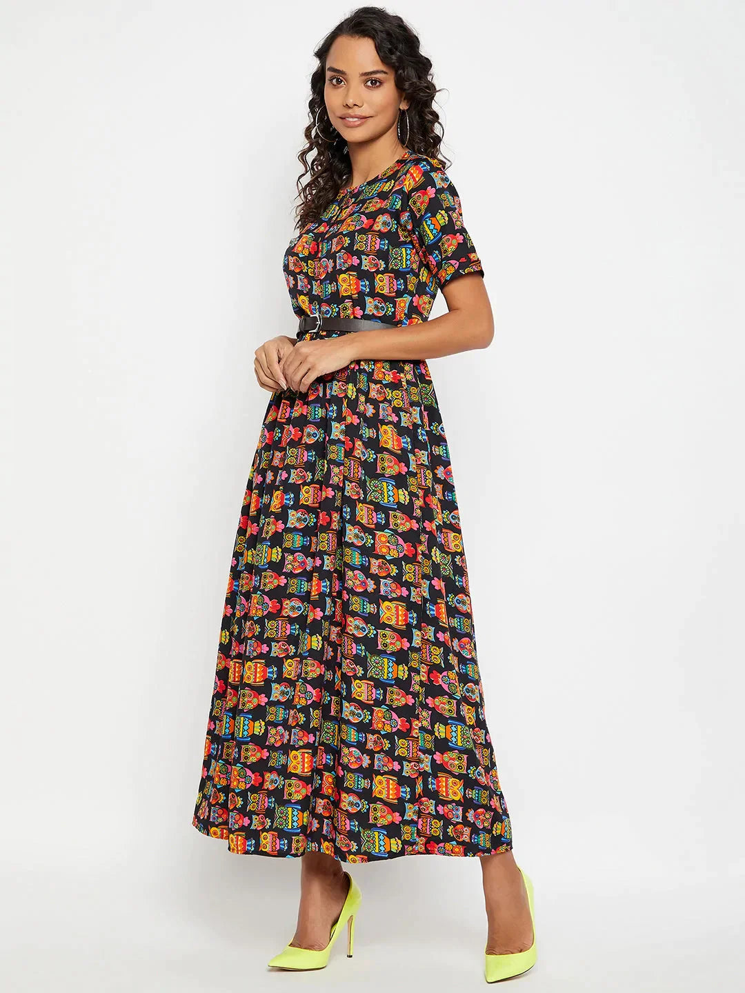 Printed Maxi Dress with Belt