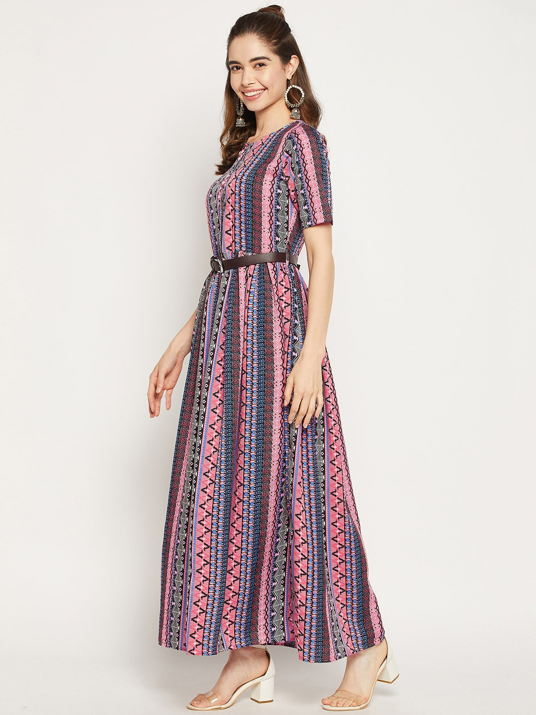 Printed Maxi Dress with Belt