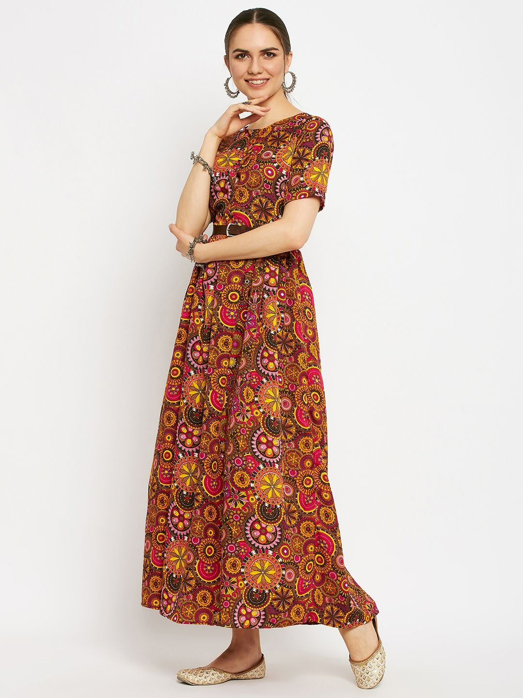 Printed Maxi Dress with Belt