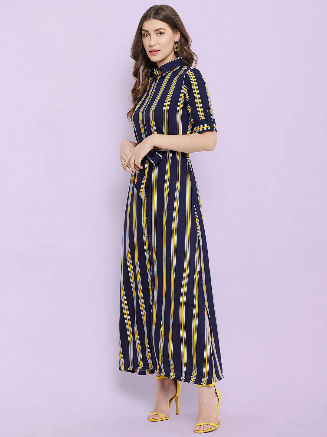 Collar Buttoned Down Shirt Maxi Dress