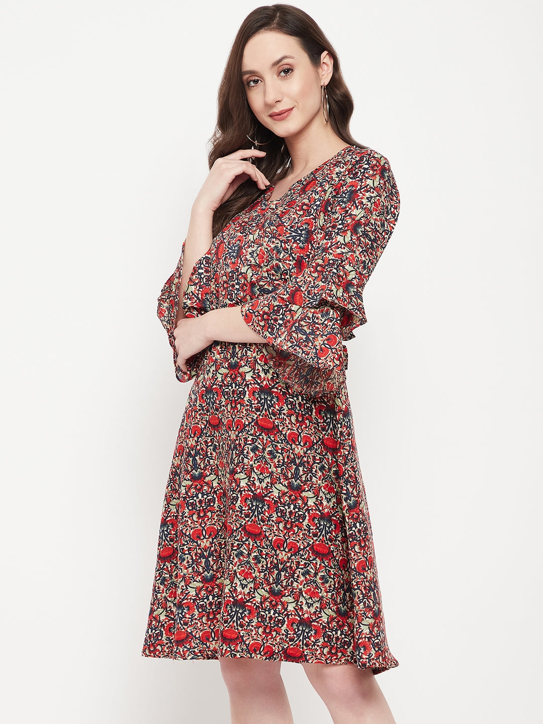 Wrap Bell Sleeves Skater Dress