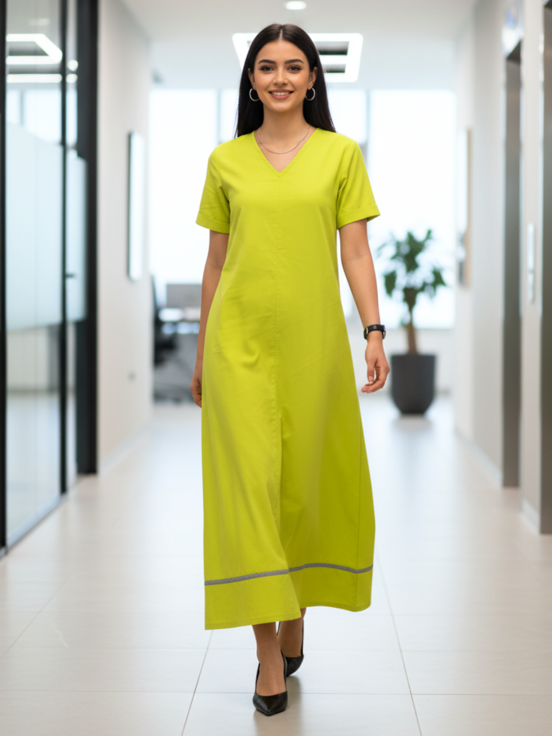 Pure Cotton A-Line Midi Dress - Pinkkup