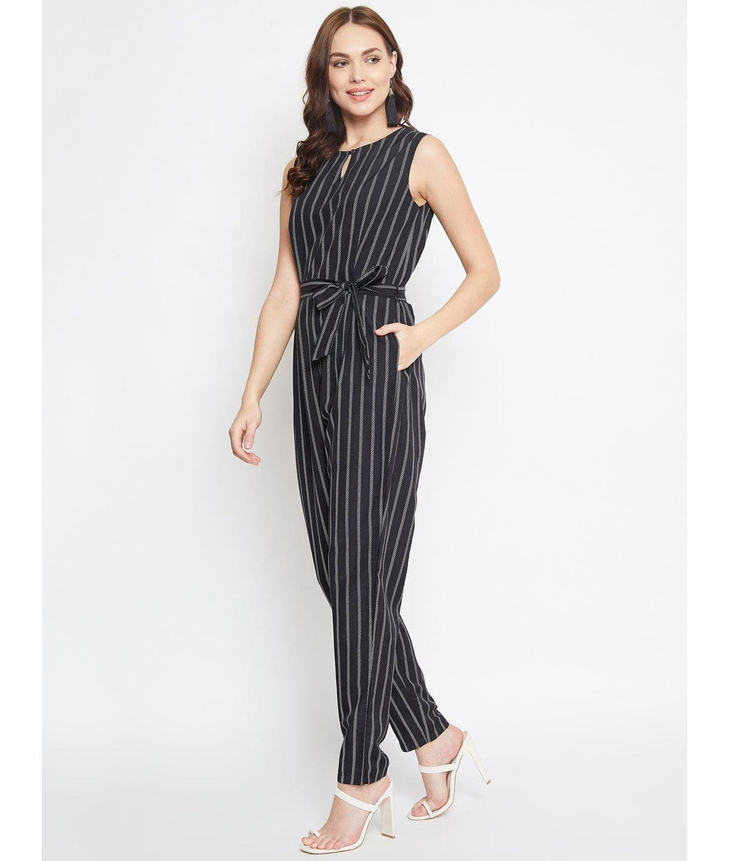 Striped Keyhole Jumpsuit with Belt