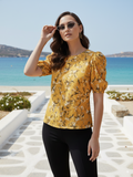 Cotton Floral Stretchable Puff Sleeve Top - Pinkkup