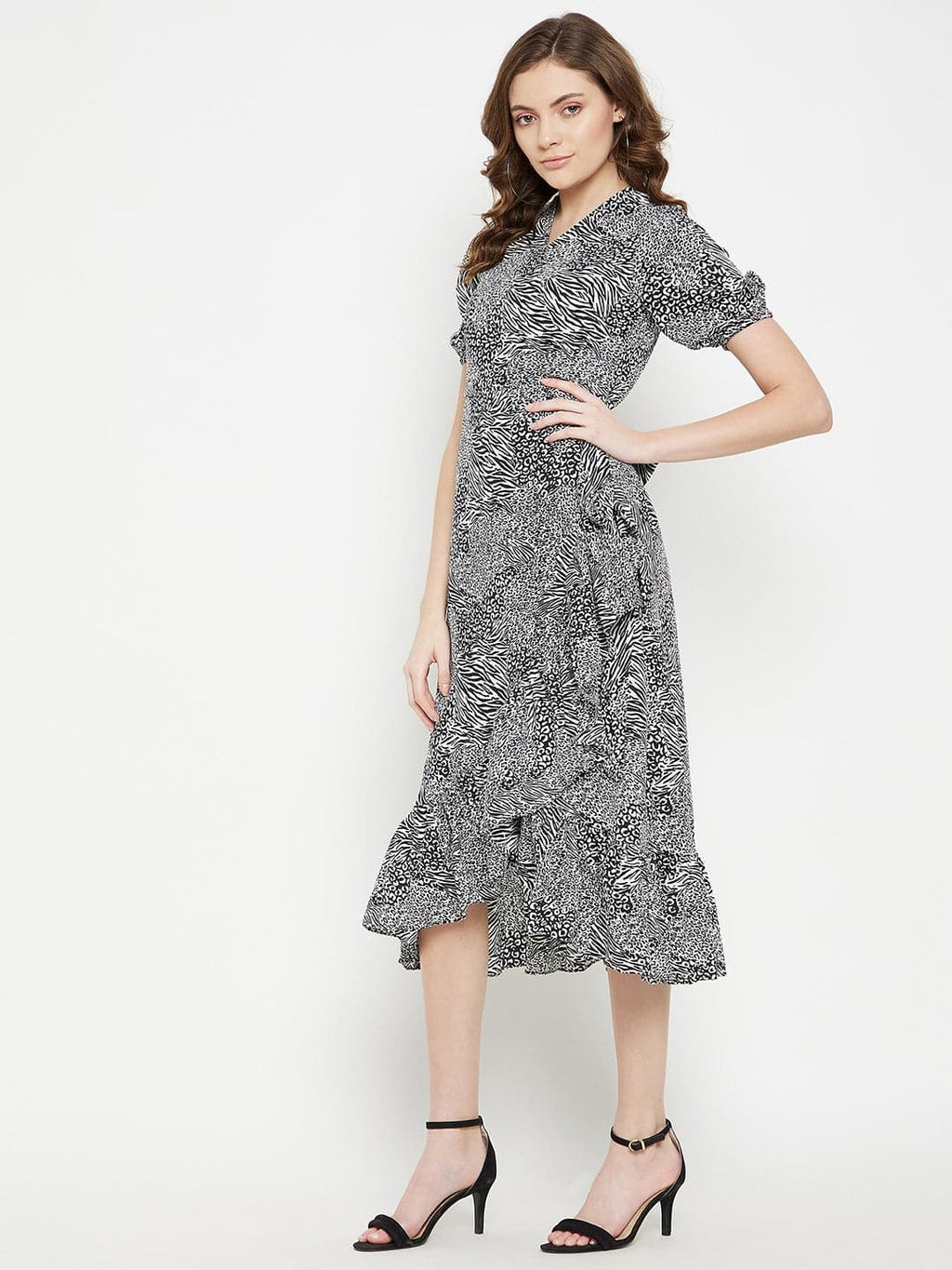 Animal Print Midi Wrap Dress