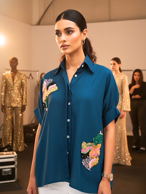 Antifit Embellished Cotton Shirt - Pinkkup