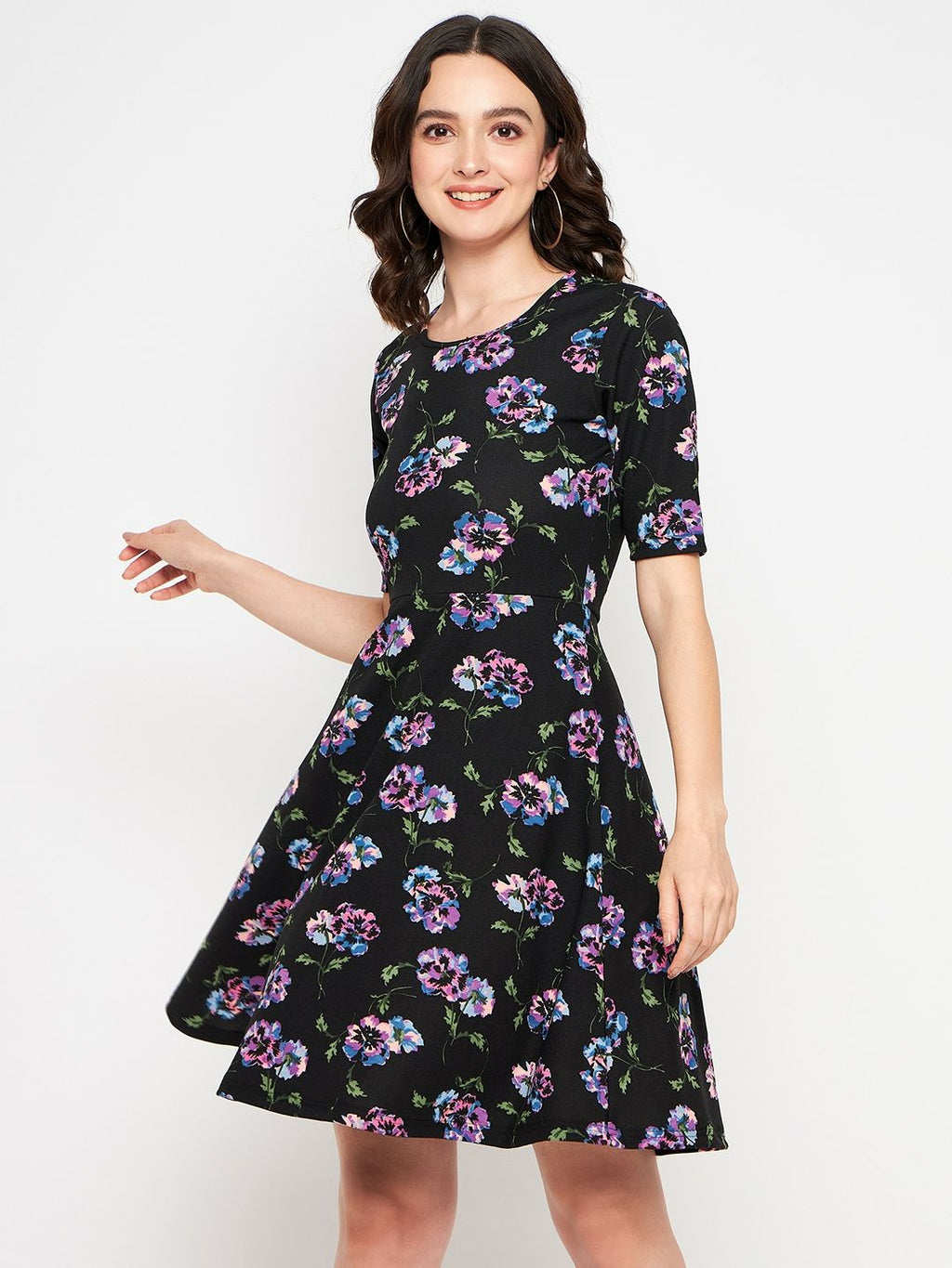 Round Neck Stretchable Cotton Skater Dress