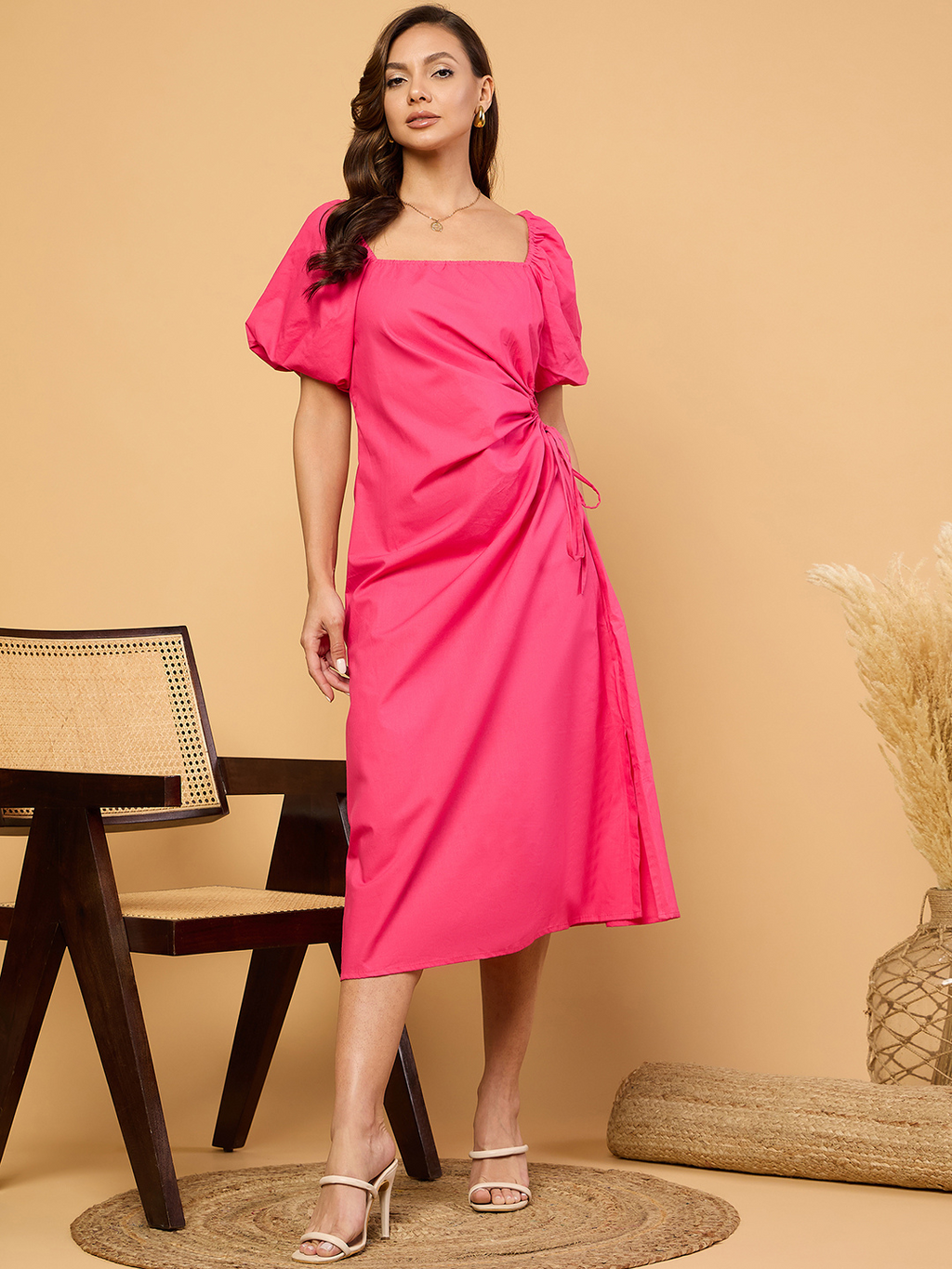 Cotton Poplin Side Cut-Out Midi Dress