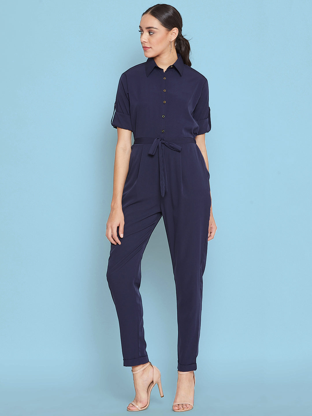 Button Down Roll-up Jumpsuit