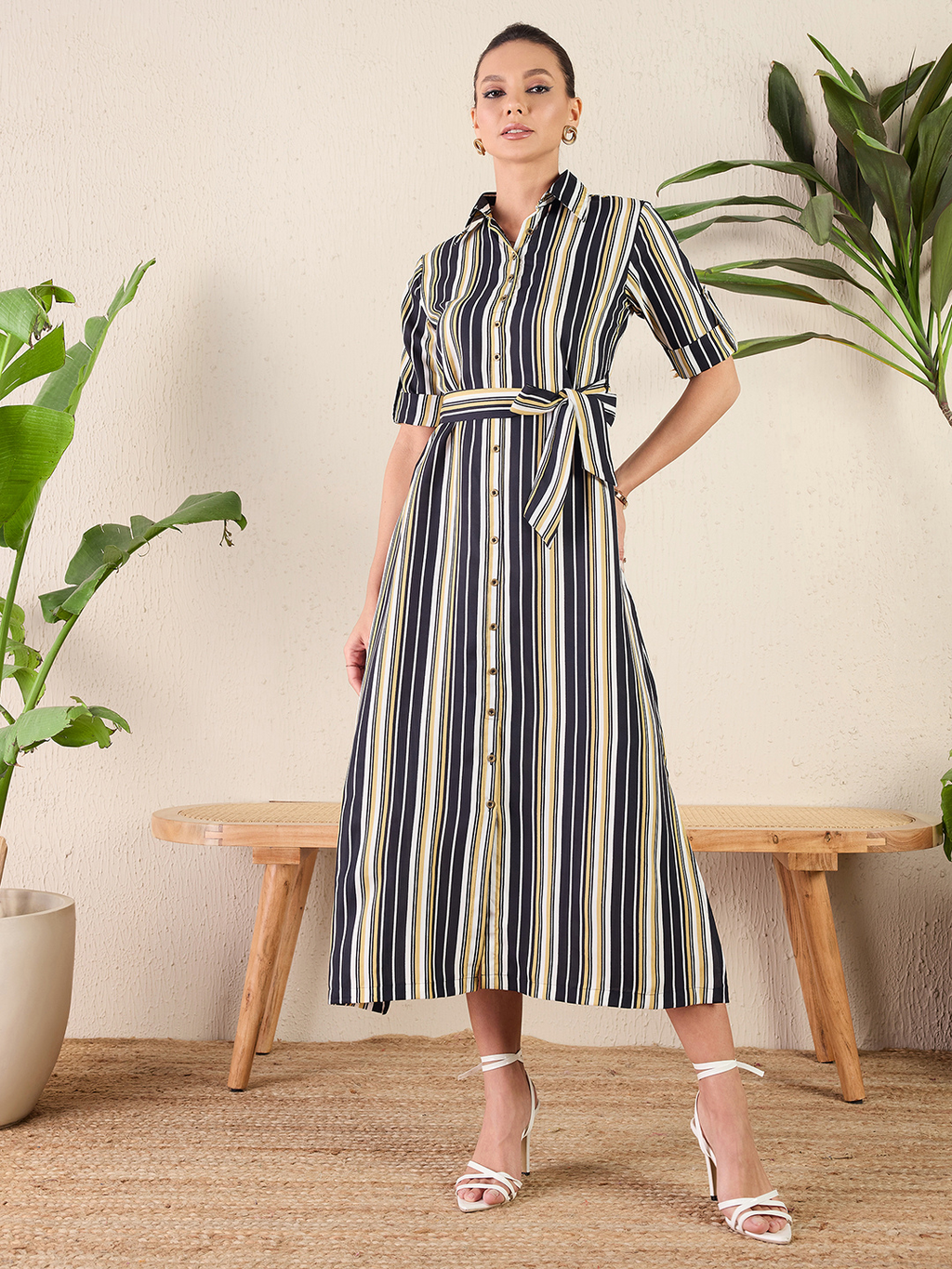 Collar Buttoned Down Shirt Maxi Dress - Pinkkup