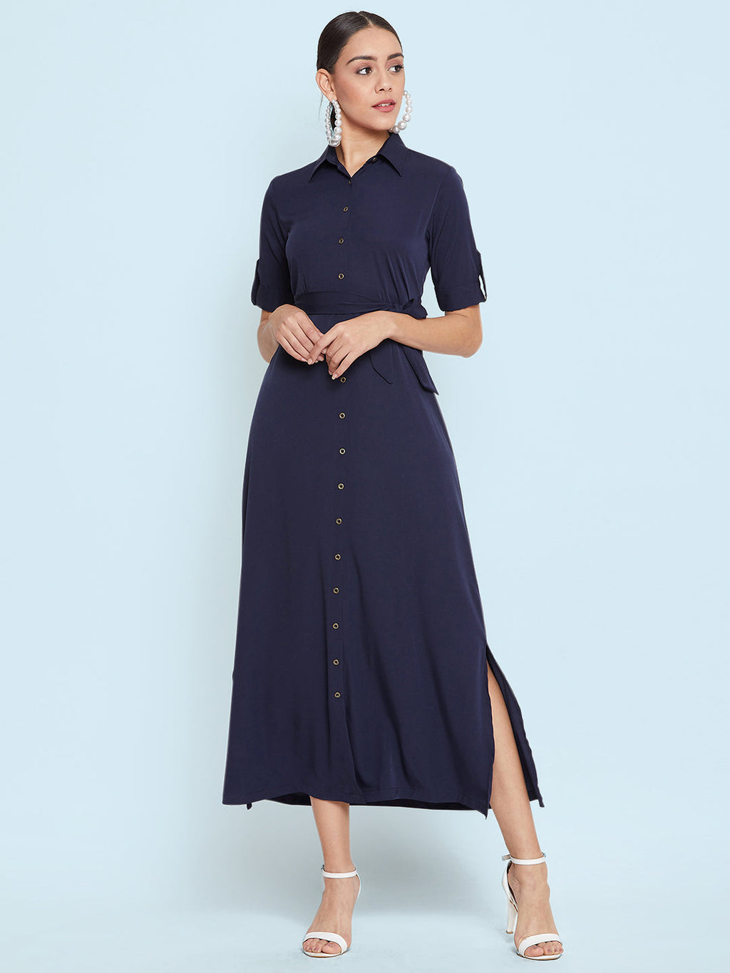 Collar Buttoned Down Shirt Maxi Dress