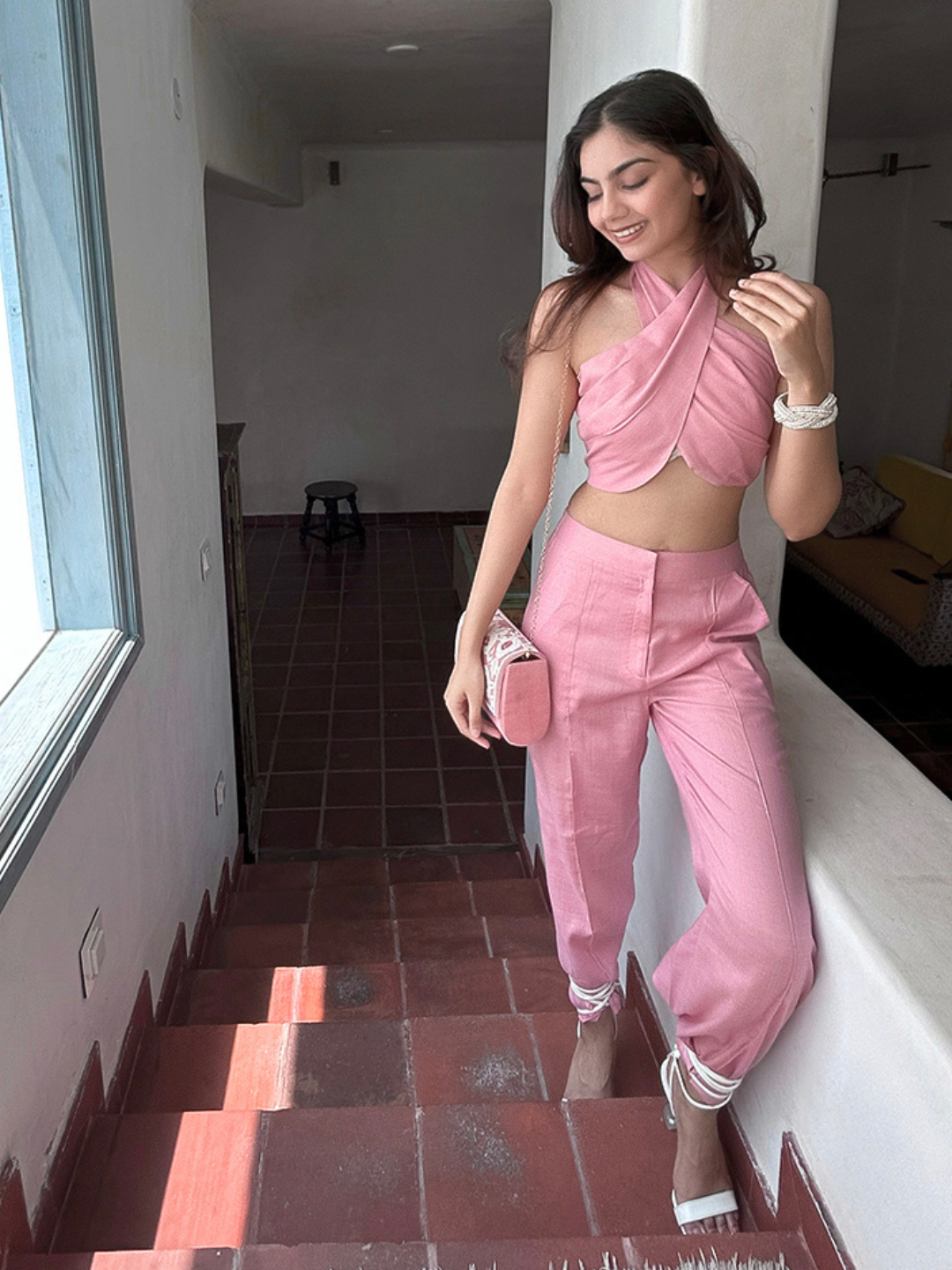 Halter Neck Linen Top With Pants