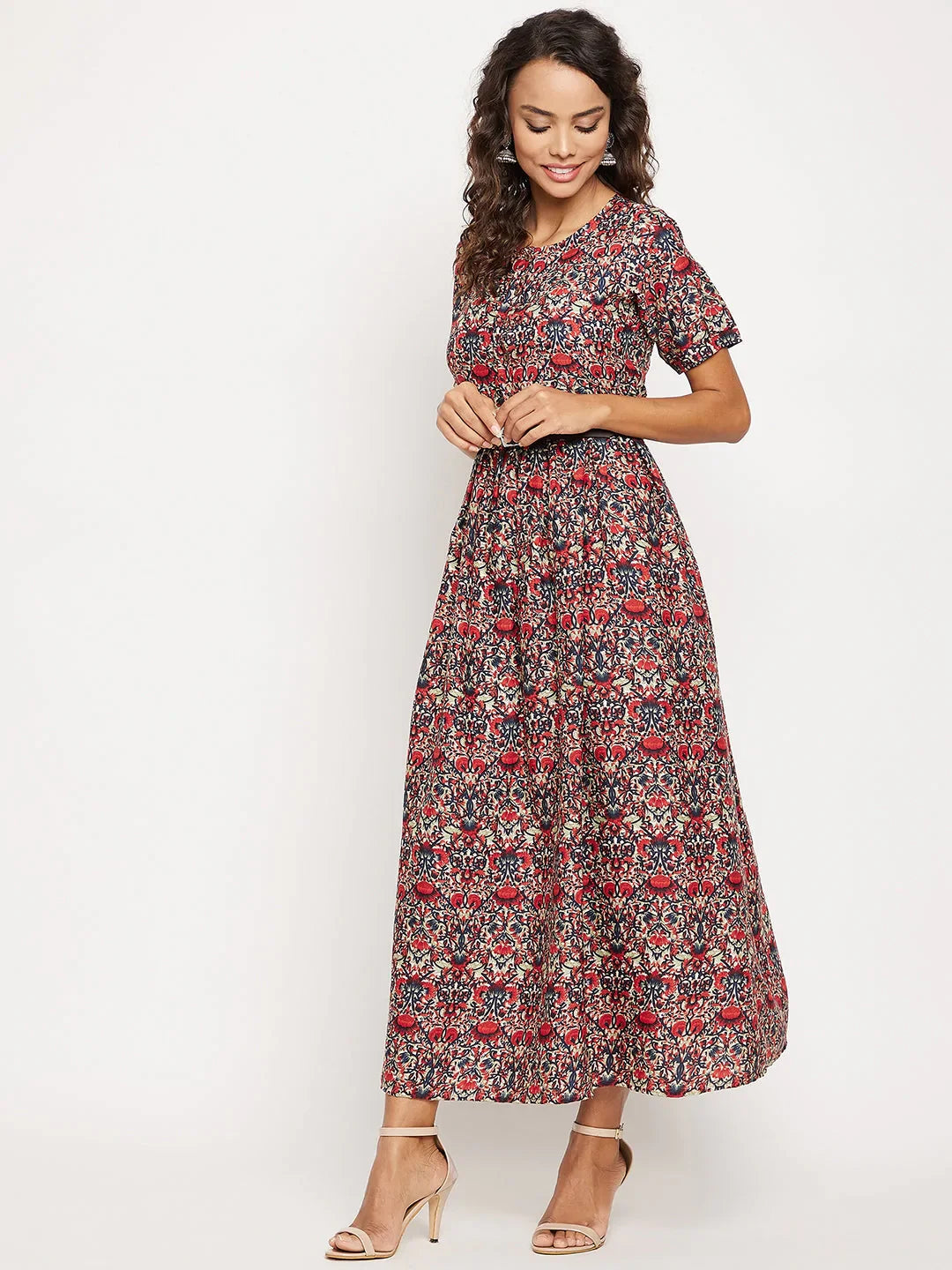 Printed Maxi Dress with Belt