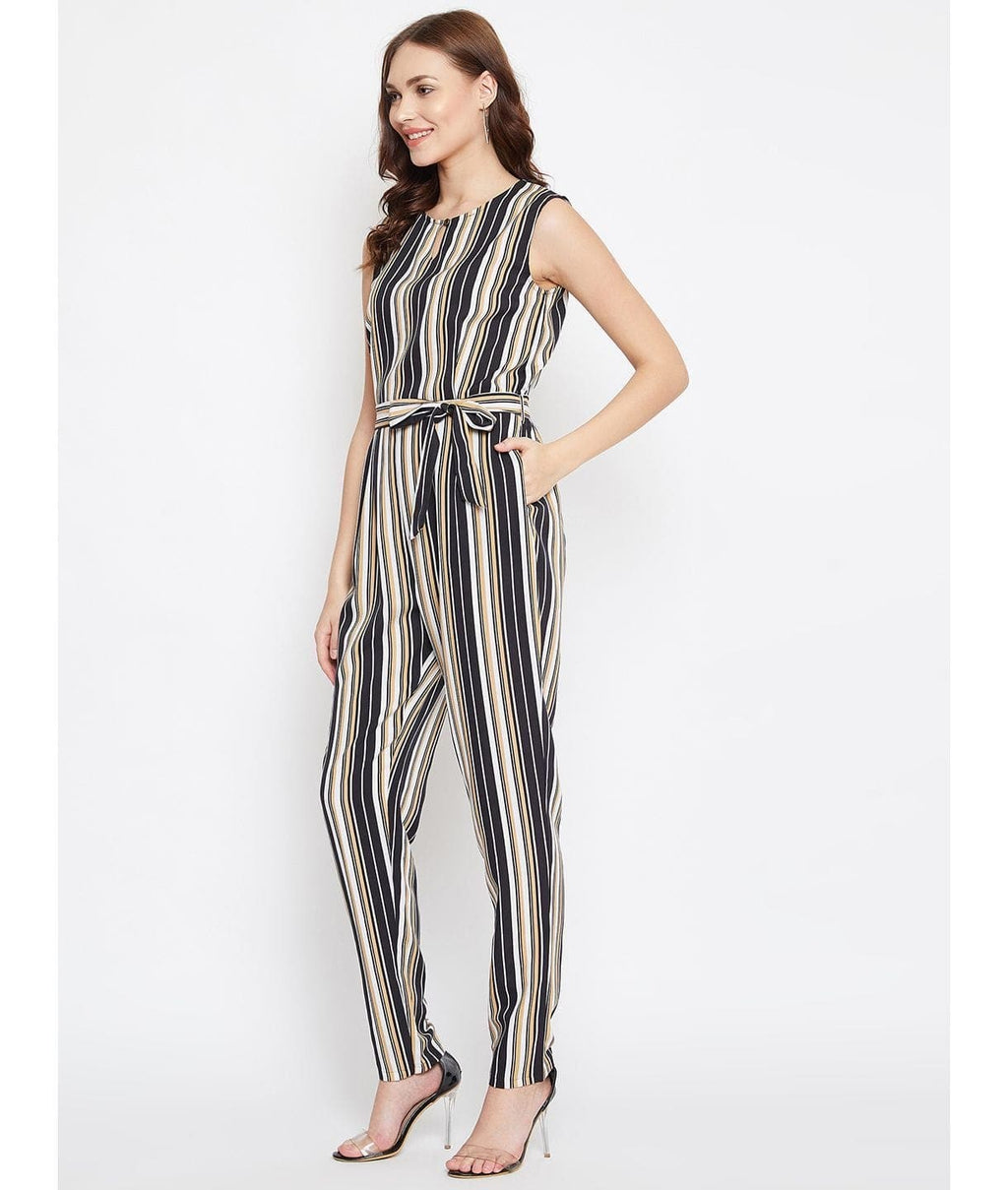 Striped Keyhole Jumpsuit with Belt