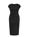 Knitted Short Sleeve Bodycon Dress With Pleated Waist In Black Curve & Plus