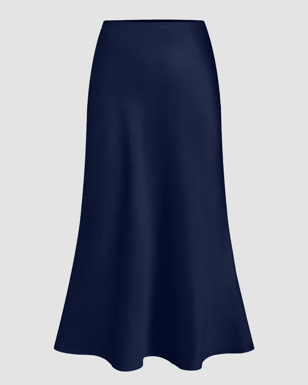 Satin Bias-Cut Flared Midi Skirt in Navy Blue