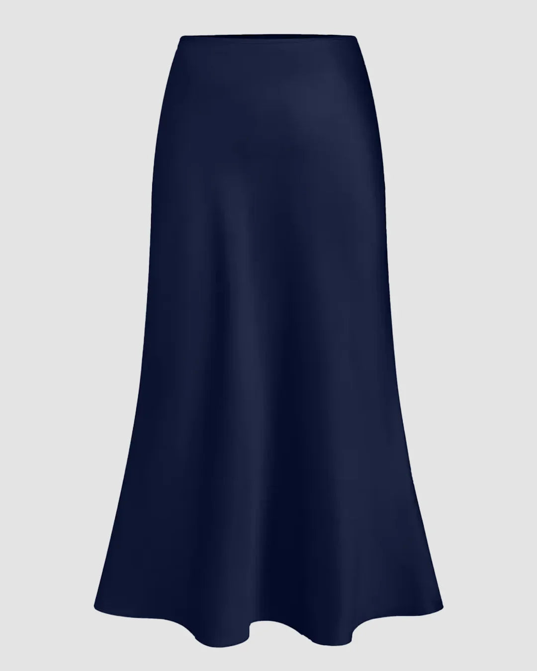Satin Bias-Cut Flared Midi Skirt in Navy Blue