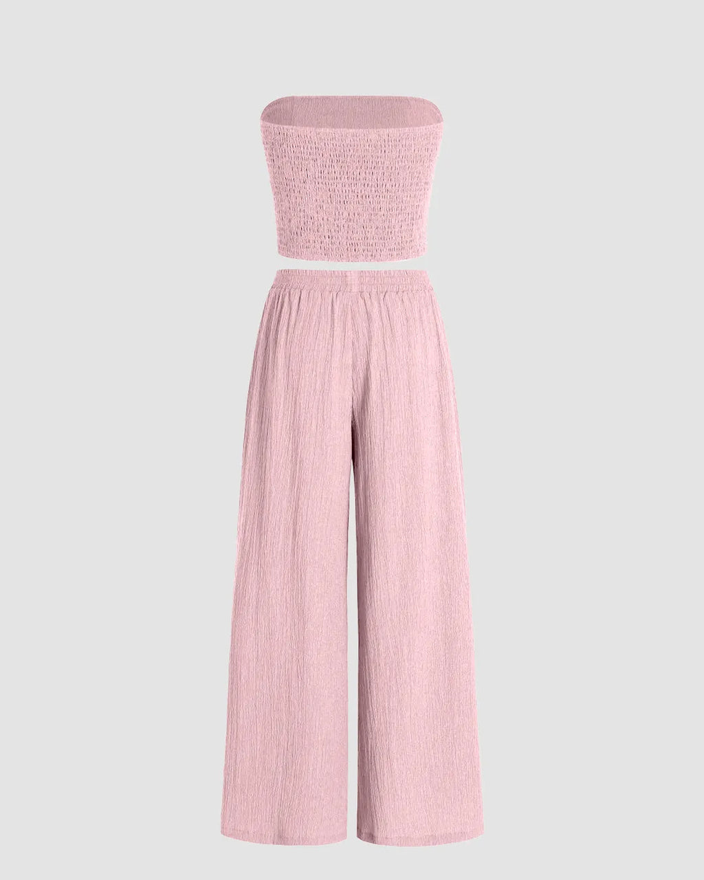 Off Shoulder Crop Top And Wide Leg Pant In Baby Pink