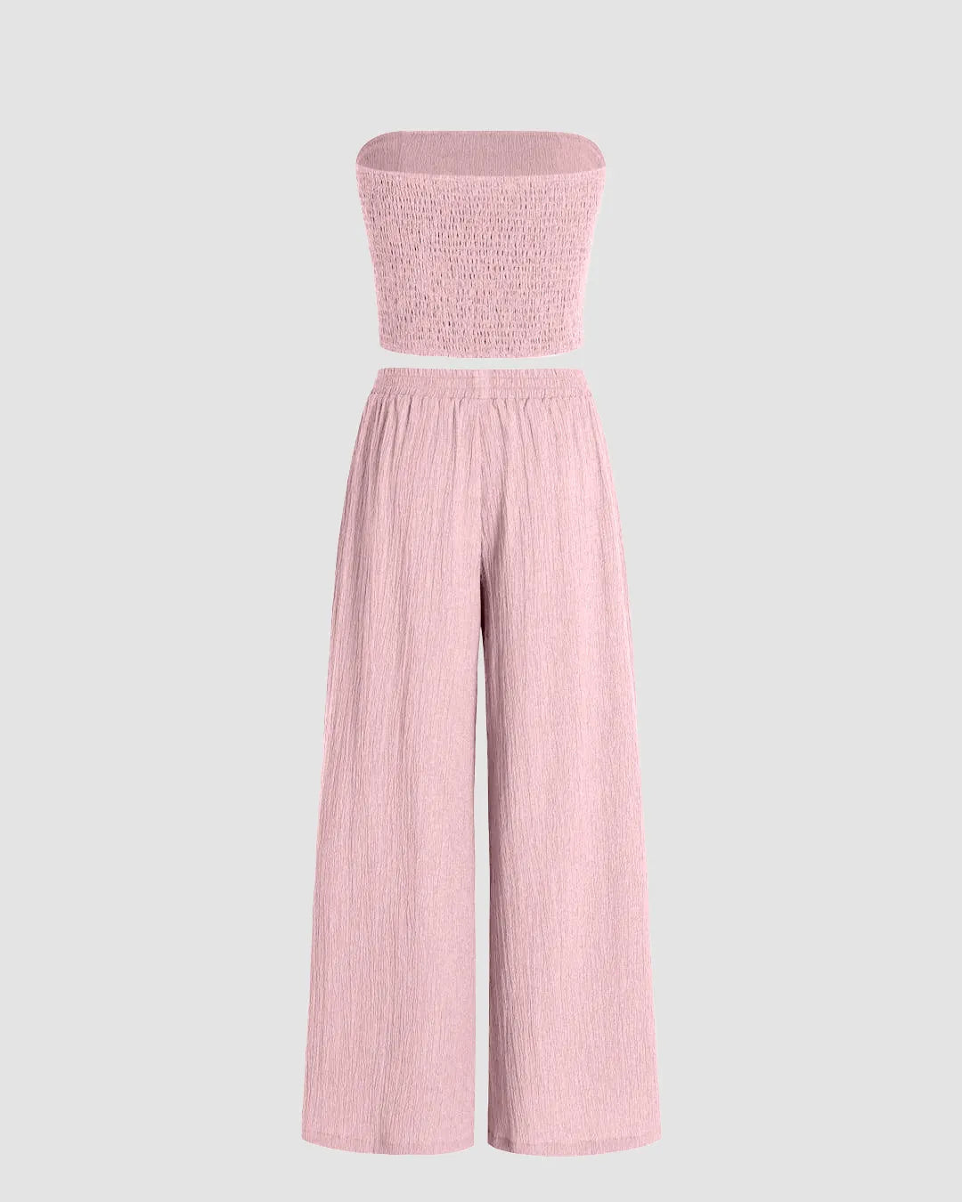 Off Shoulder Crop Top And Wide Leg Pant In Baby Pink