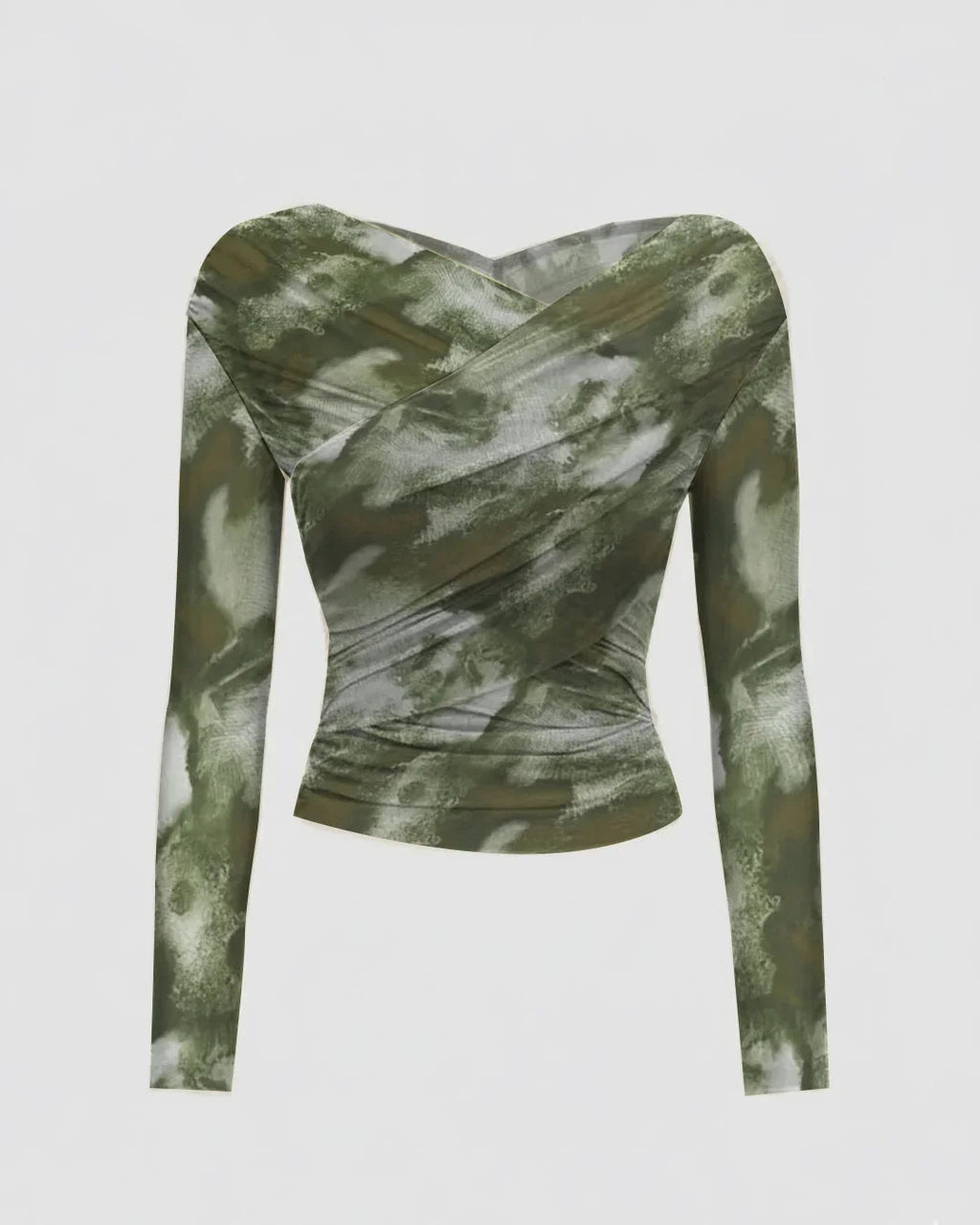 Abstract Long Sleeve Ruched Wrap Top
