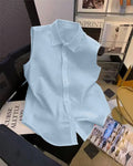 Sleeveless Button Down Collared Shirt in Sky Blue