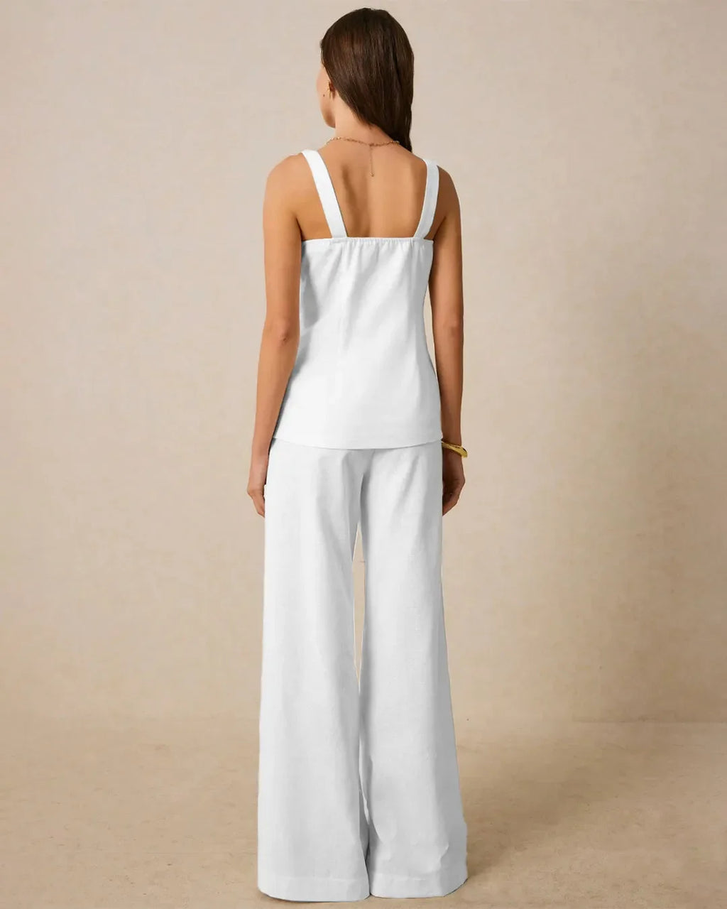 Square Neck Sleeveless Co-ord Set With Front Buttons In White
