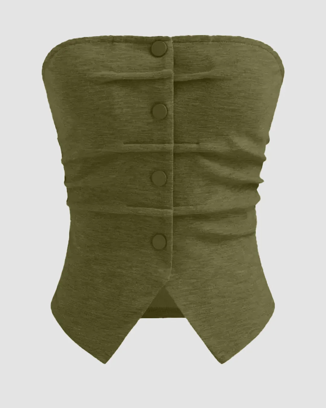 Solid Button Sleeveless Top With Solid Wide Leg Trousers In Avocado