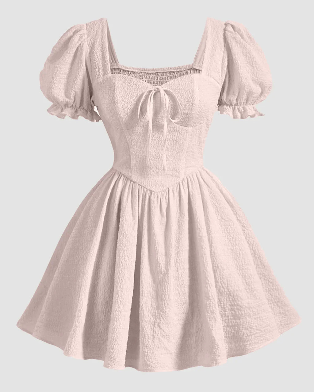 Square Neck Puff Sleeve A-Line Mini Dress in Powder Pink