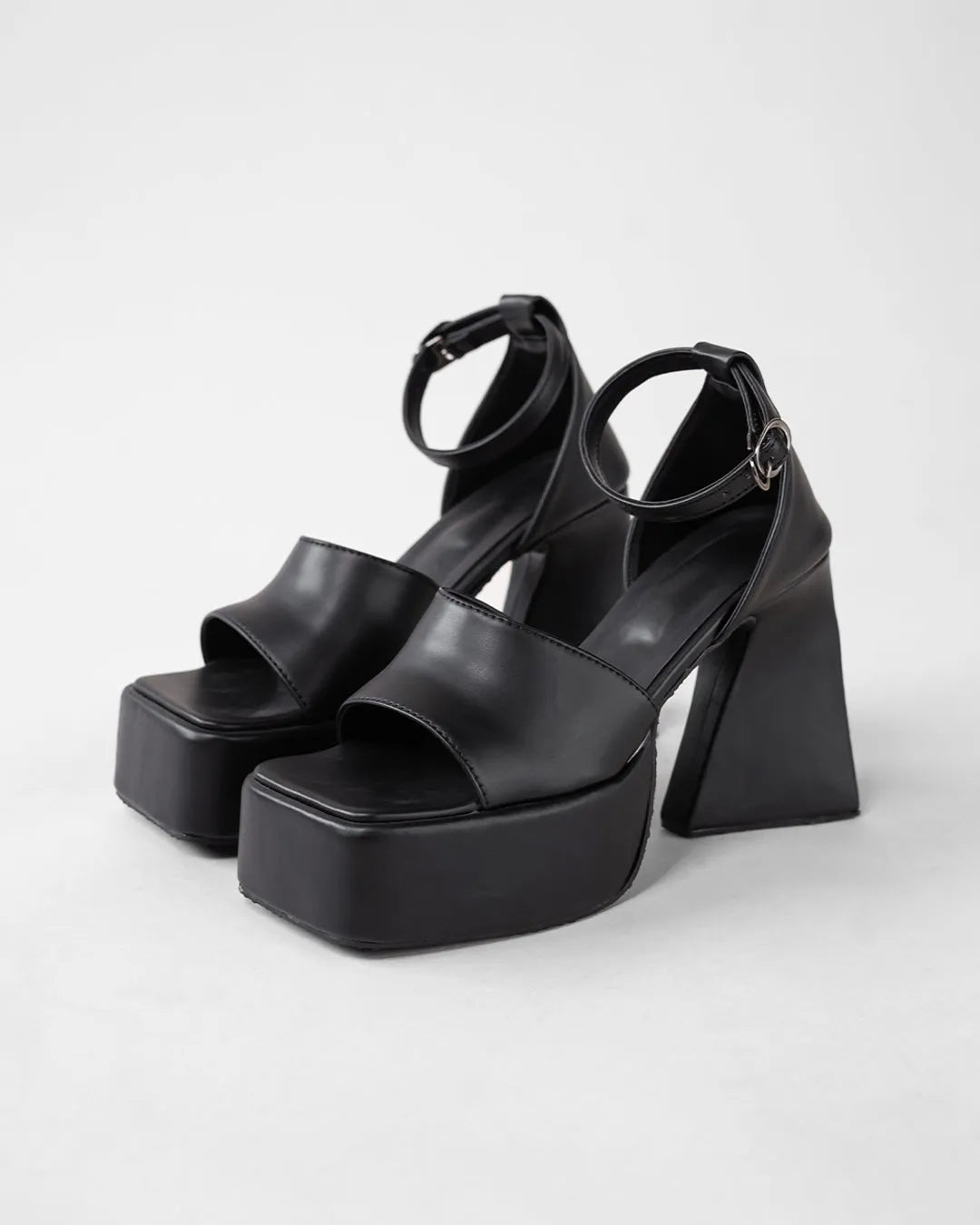 Retro Style Black Ankle Strap Platform