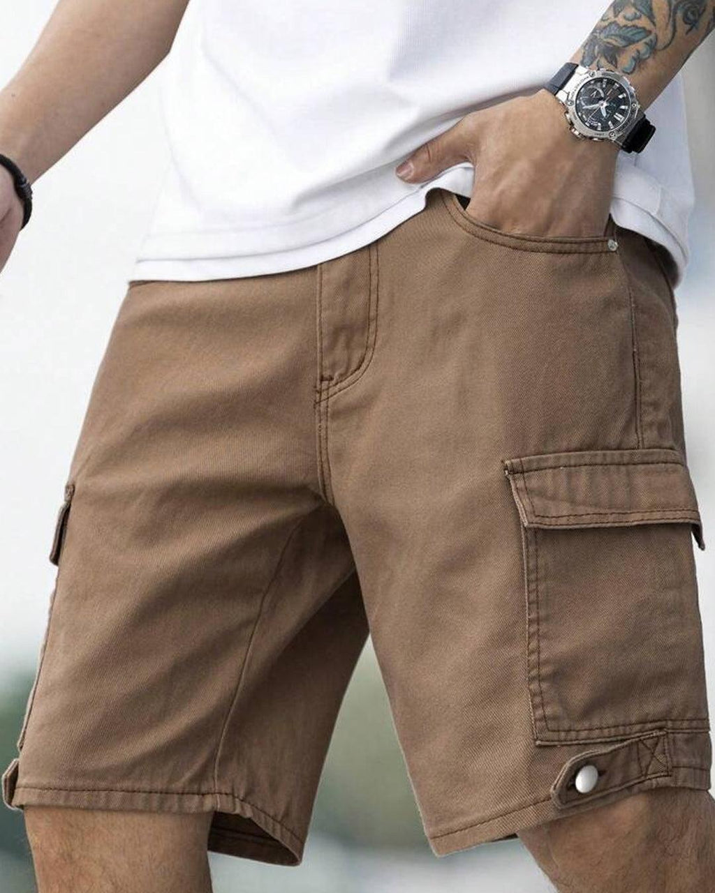 Men Denim Side Pocket Flap Bermuda Jean Shorts
