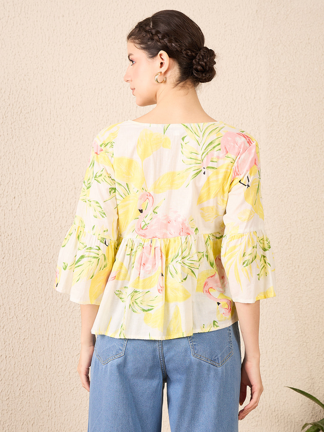 Bell Sleeve Cotton Peplum Top