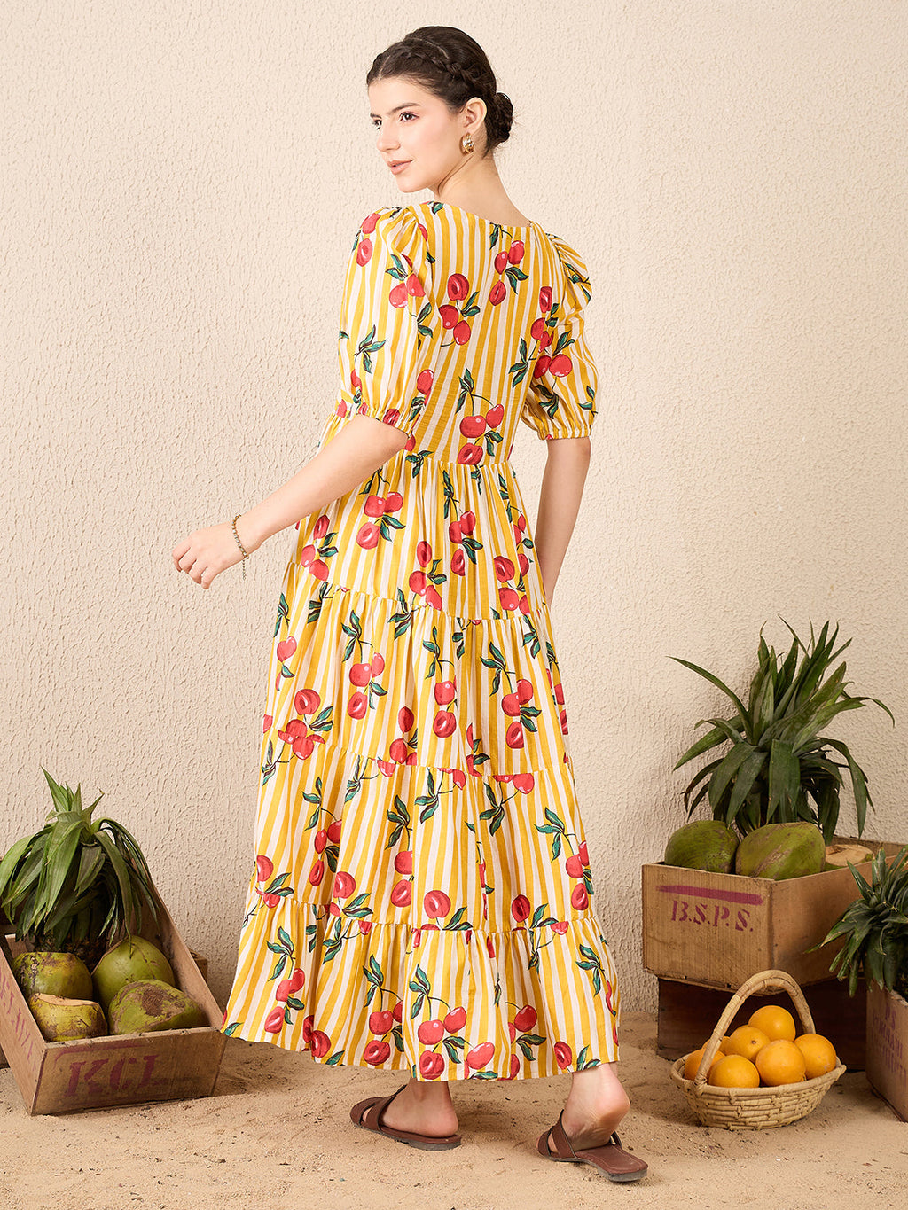 Pure Cotton Neck Tie Up Maxi Dress