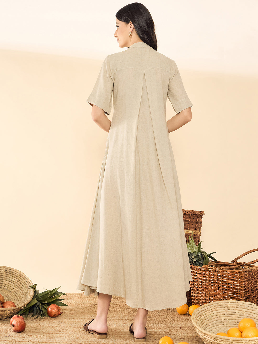 Pure Cotton Shirt Dress With Gathered Detailing