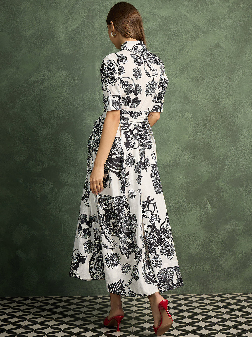 Pure Cotton Buttoned Down Shirt Dress With Belt