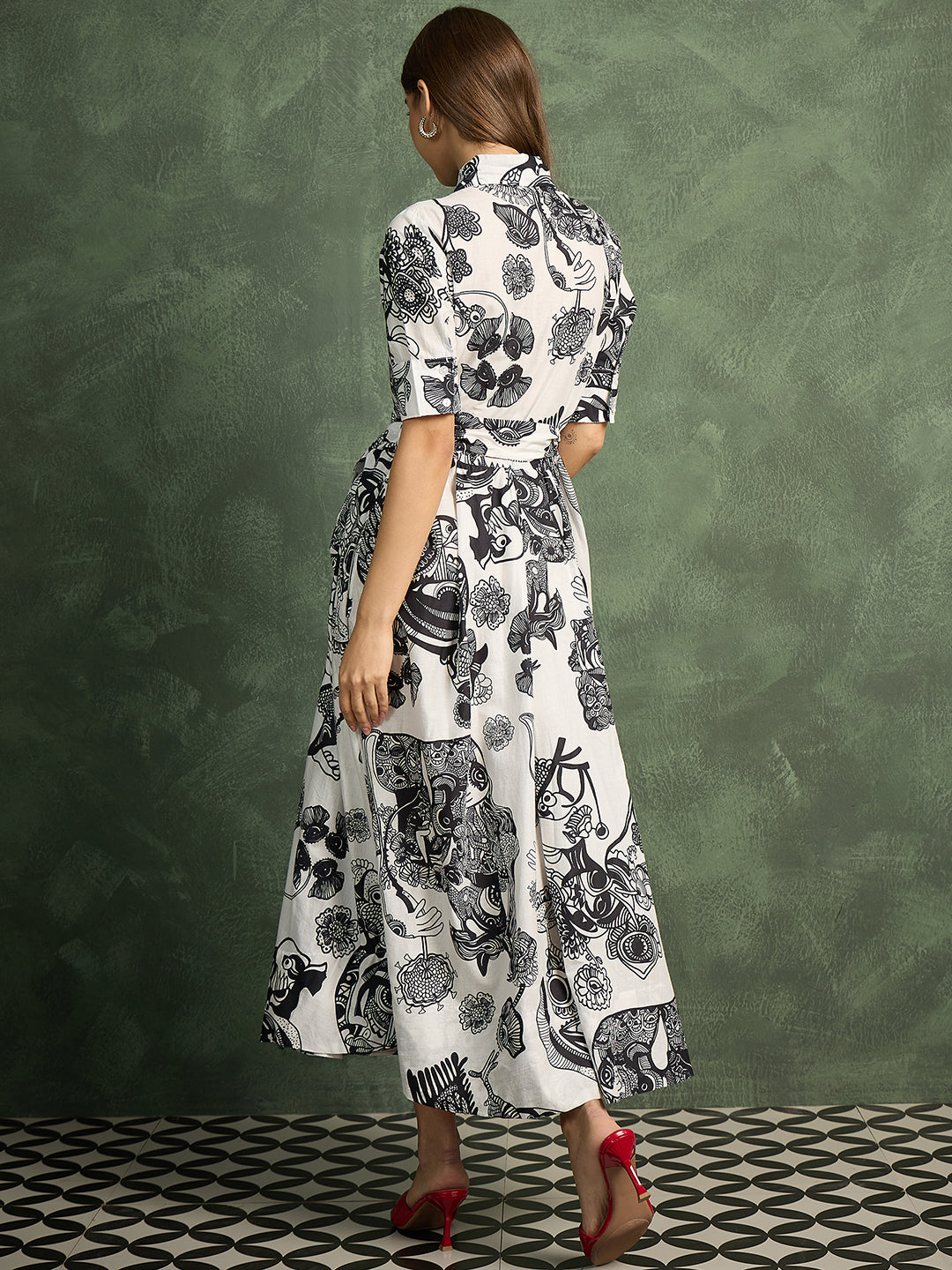 Pure Cotton Buttoned Down Shirt Dress With Belt