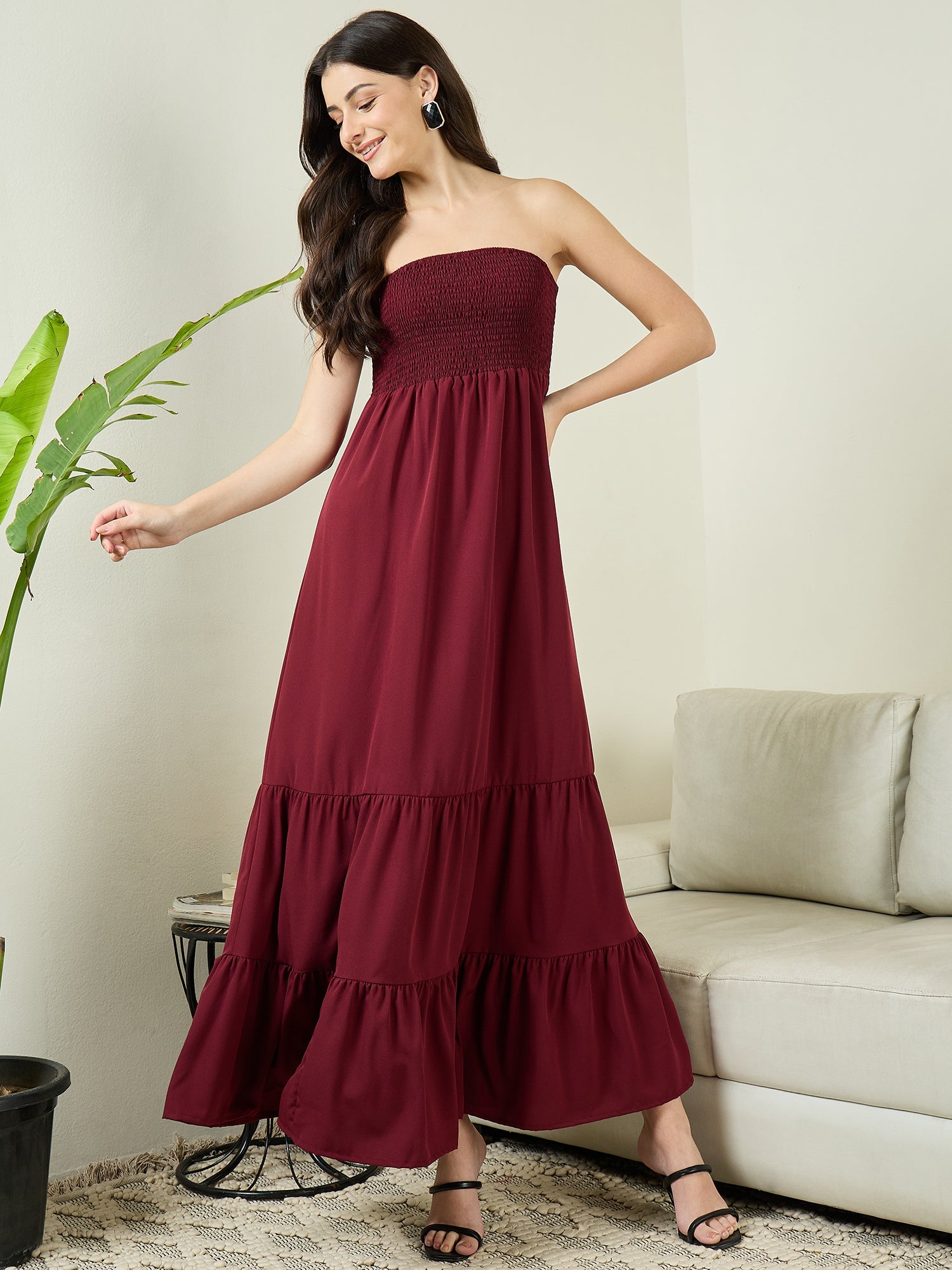 Strapless Smocked Maxi Dress - Pinkkup