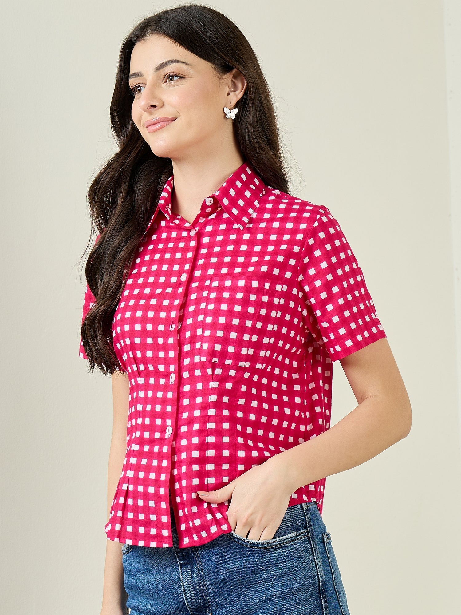 Pure Cotton Half Sleeve Fitted Shirt