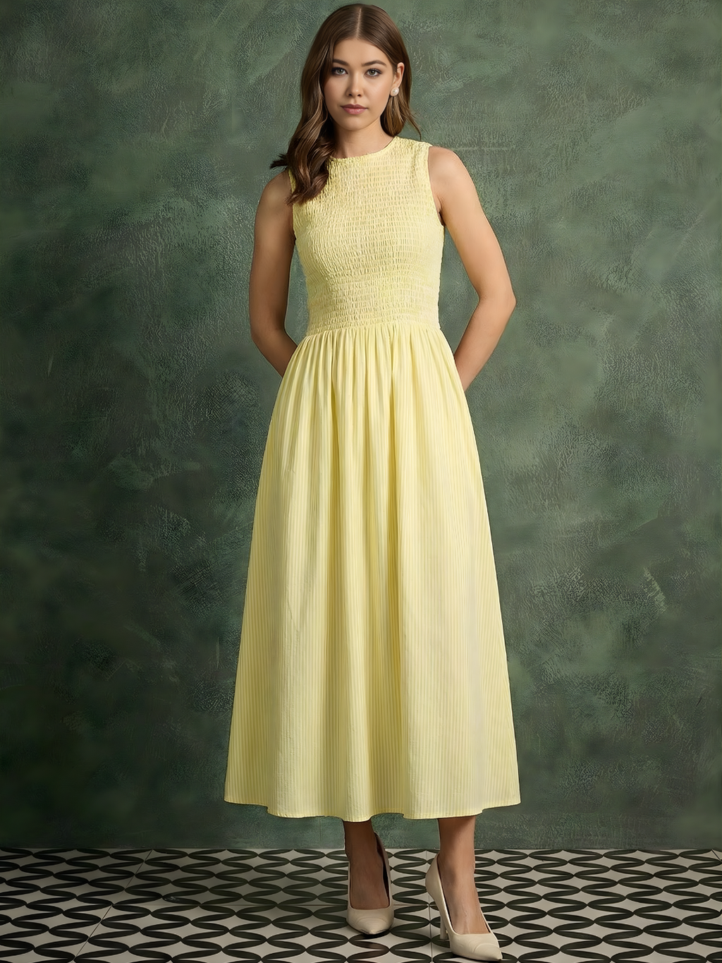 Pure Cotton Smocked Midi Dress - Pinkkup