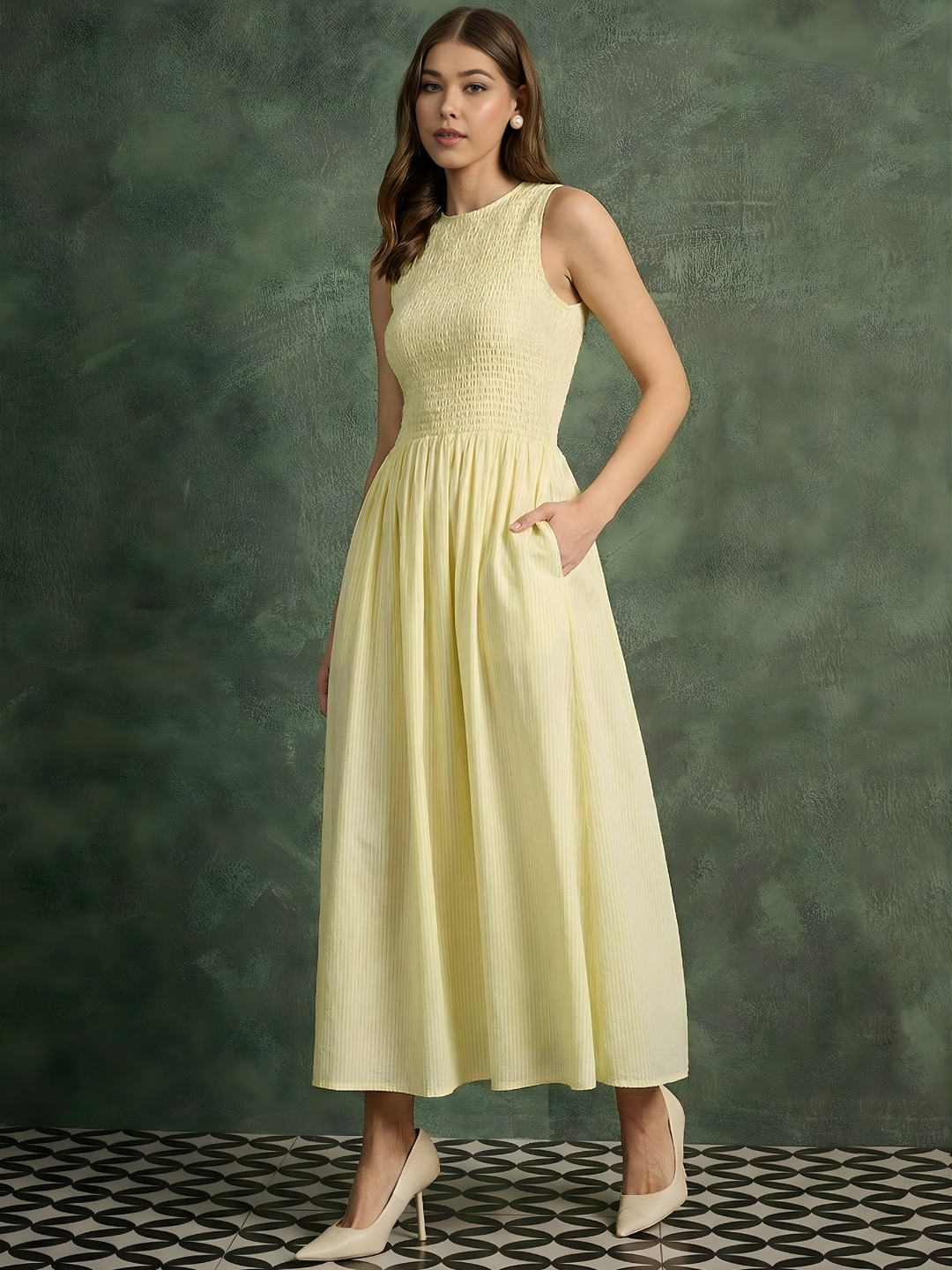 Pure Cotton Smocked Midi Dress
