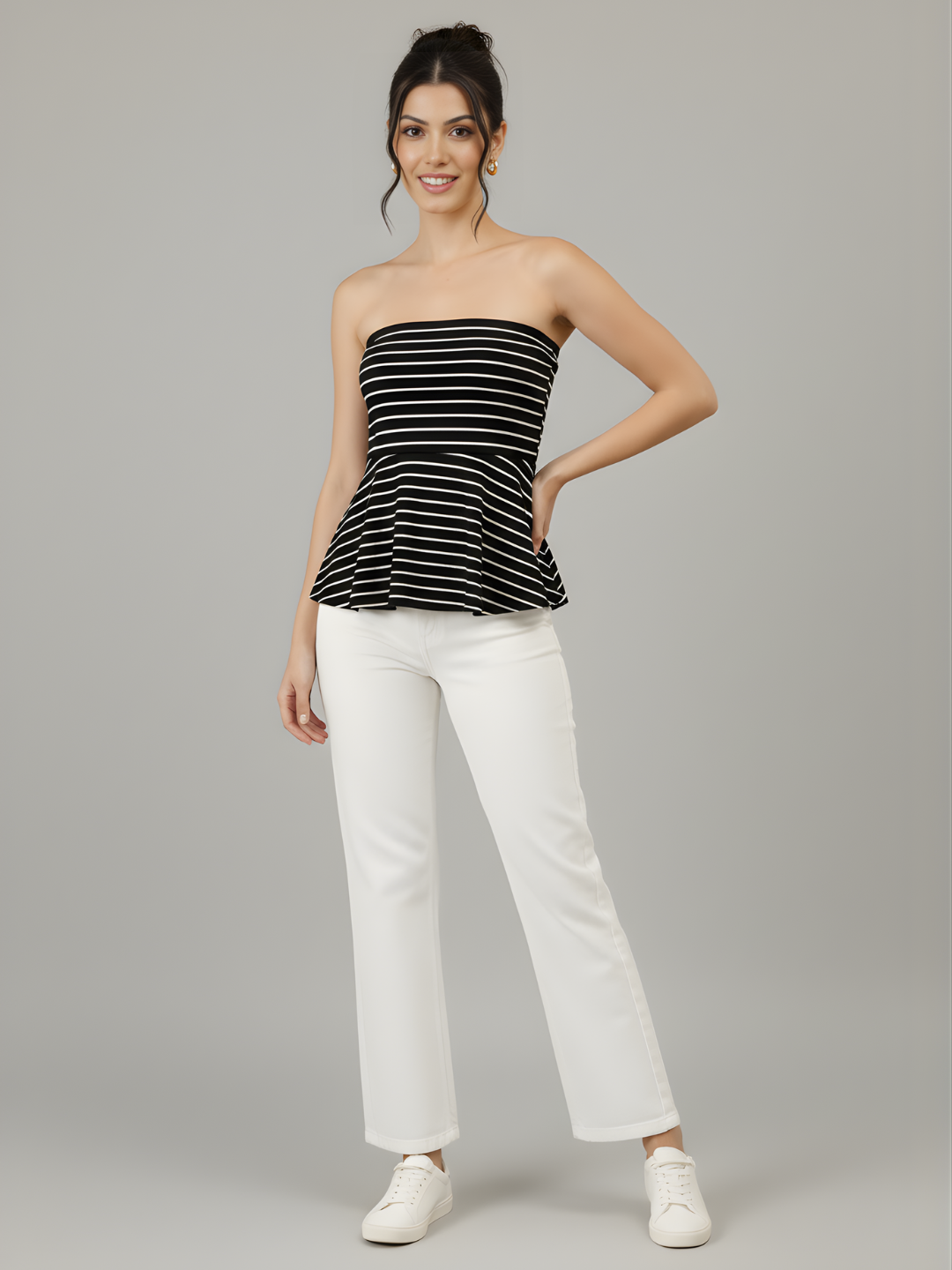 Ribbed Bandeau Peplum Top